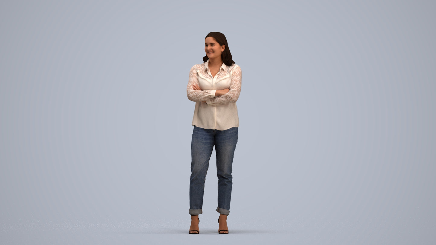 3D scanned woman standing casual, photorealistic archviz people for Enscape and SketchUp, standing pose render