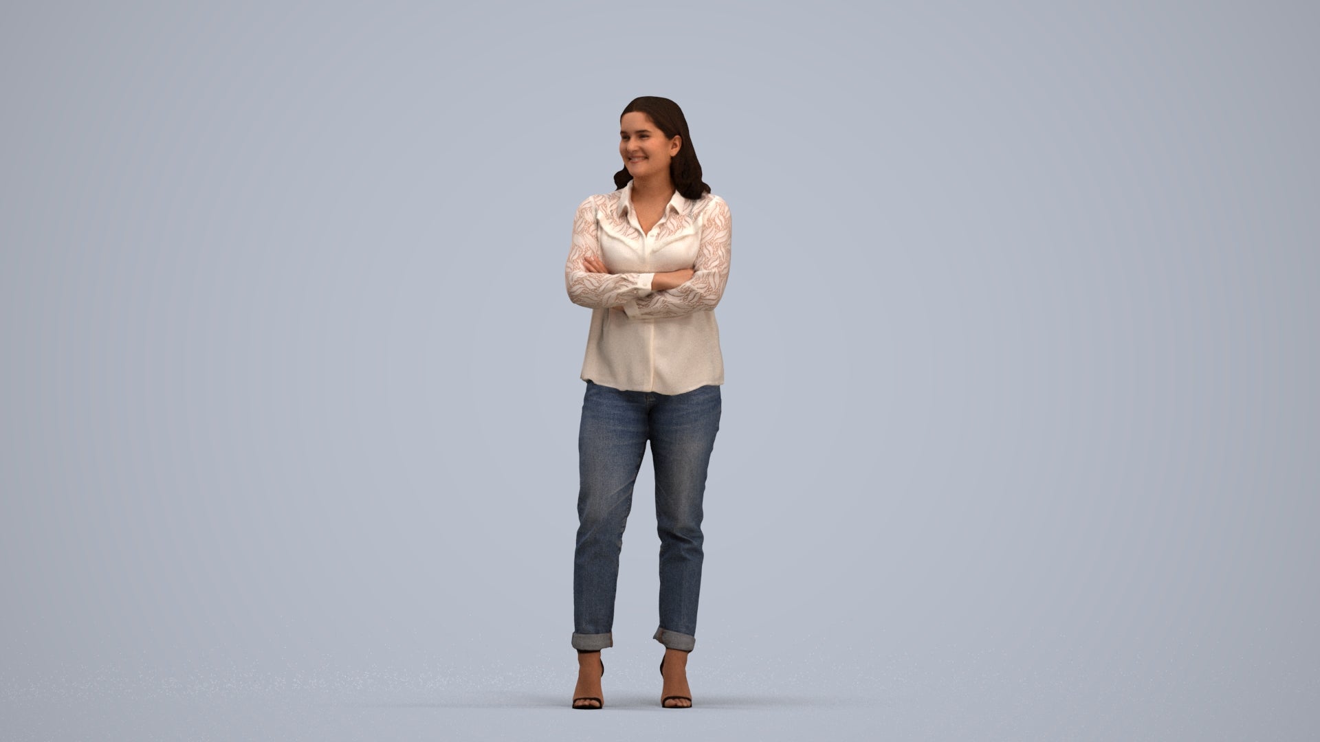3D scanned woman standing casual, photorealistic archviz people for Enscape and SketchUp, standing pose render