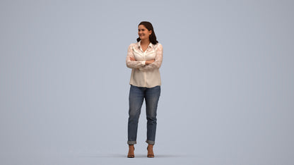 3D scanned woman standing casual, photorealistic archviz people for Enscape and SketchUp, standing pose render
