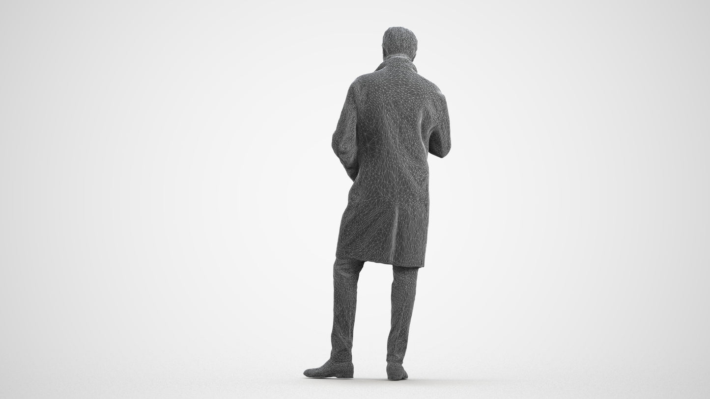 3D human model man standing, photogrammetry scanned person for archviz, wireframe front view