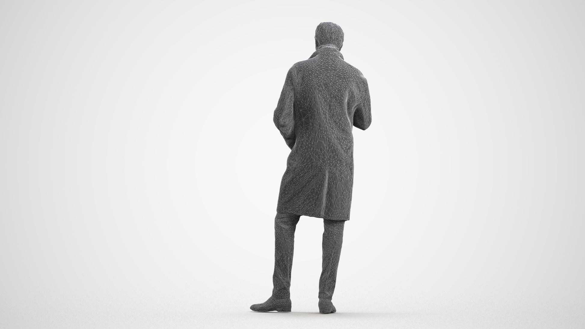 3D human model man standing, photogrammetry scanned person for archviz, wireframe front view