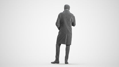 3D human model man standing, photogrammetry scanned person for archviz, wireframe front view