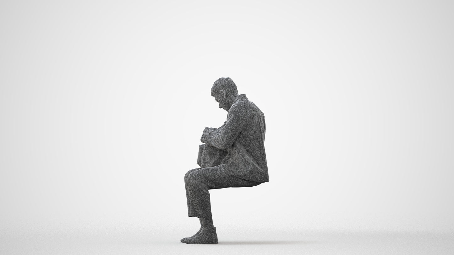 scanned 3D man casual sitting, photogrammetry people for Enscape and V-Ray, square thumbnail
