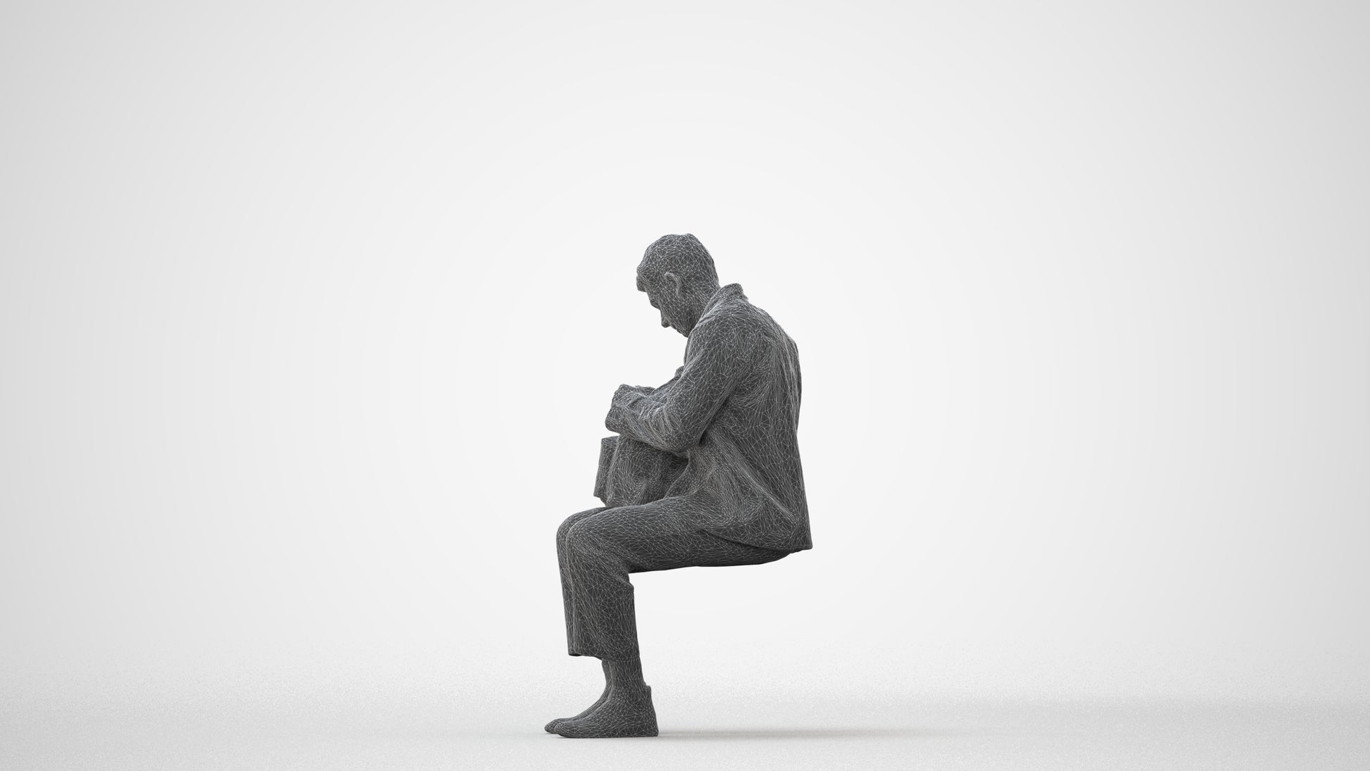 scanned 3D man casual sitting, photogrammetry people for Enscape and V-Ray, square thumbnail