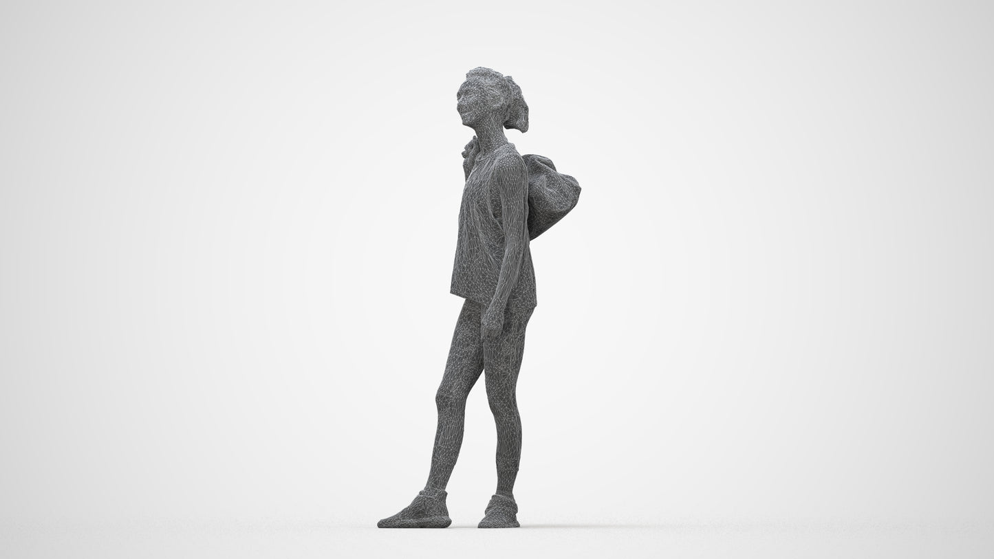 3D people model woman sport, scanned human for 3ds Max rendering, wireframe back view