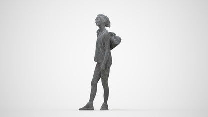 3D people model woman sport, scanned human for 3ds Max rendering, wireframe back view