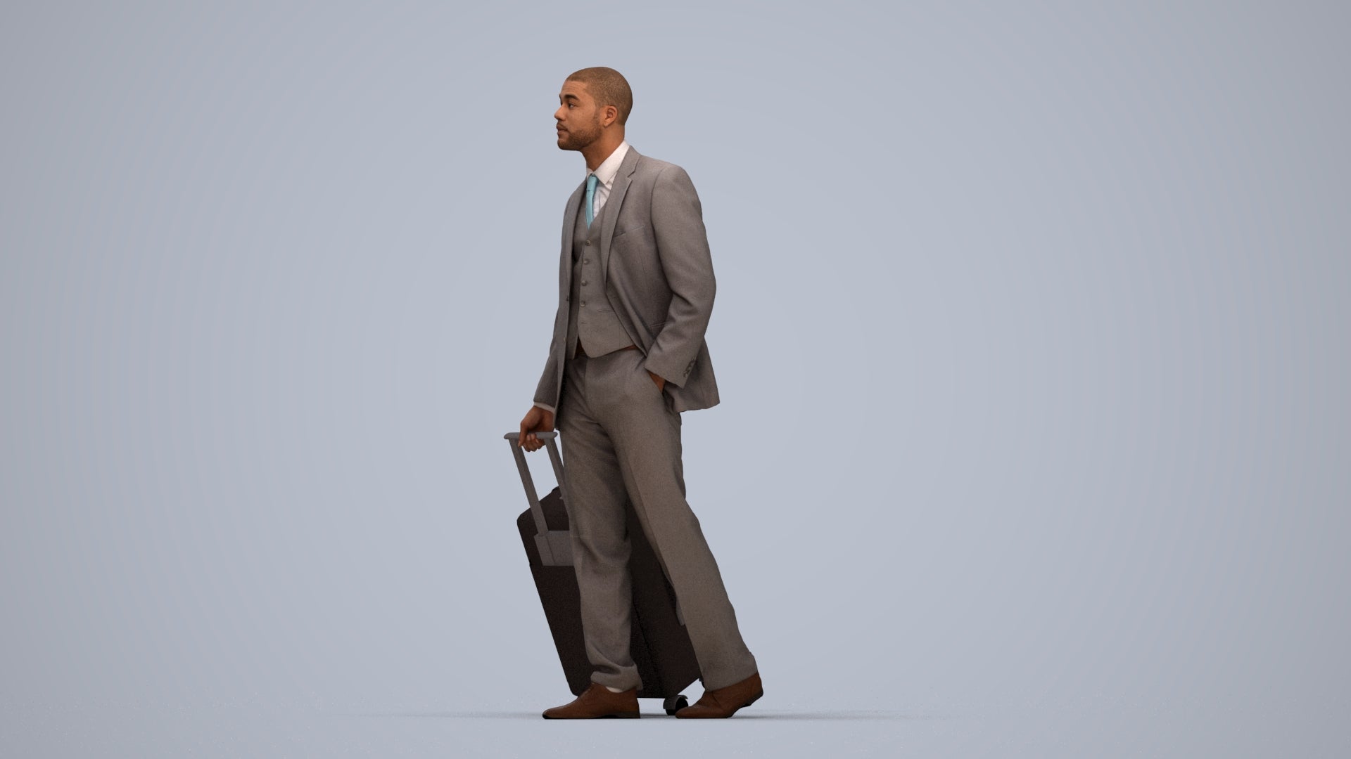 3D people model man business, scanned human for 3ds Max rendering, top-down view render