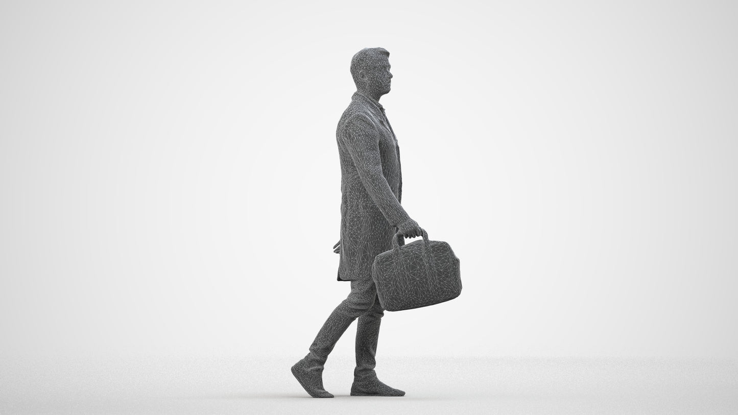 3D human model man business, photogrammetry scanned person for archviz, wireframe side view