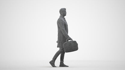3D human model man business, photogrammetry scanned person for archviz, wireframe side view