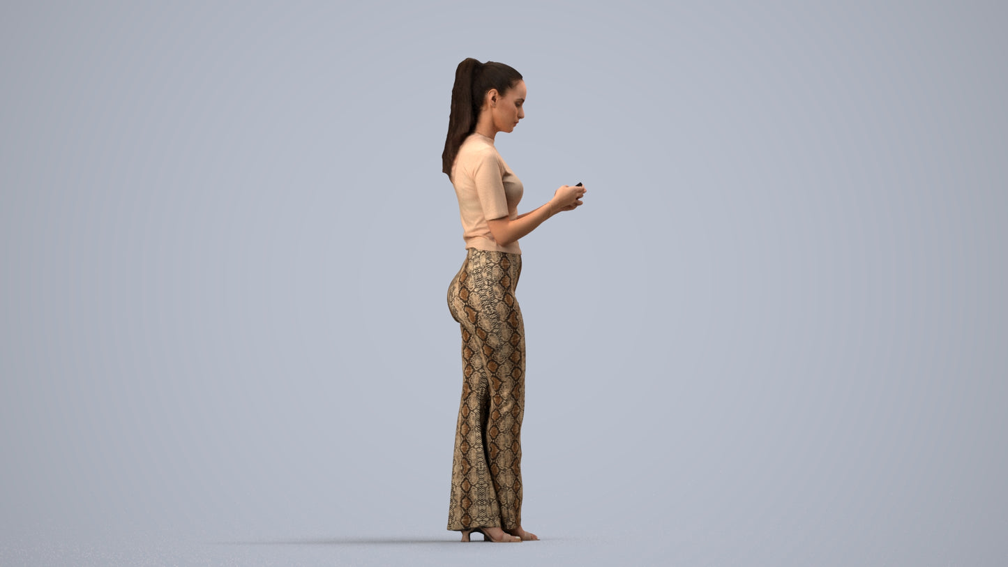 scanned 3D woman casual standing, photogrammetry people for Enscape and V-Ray, side view render
