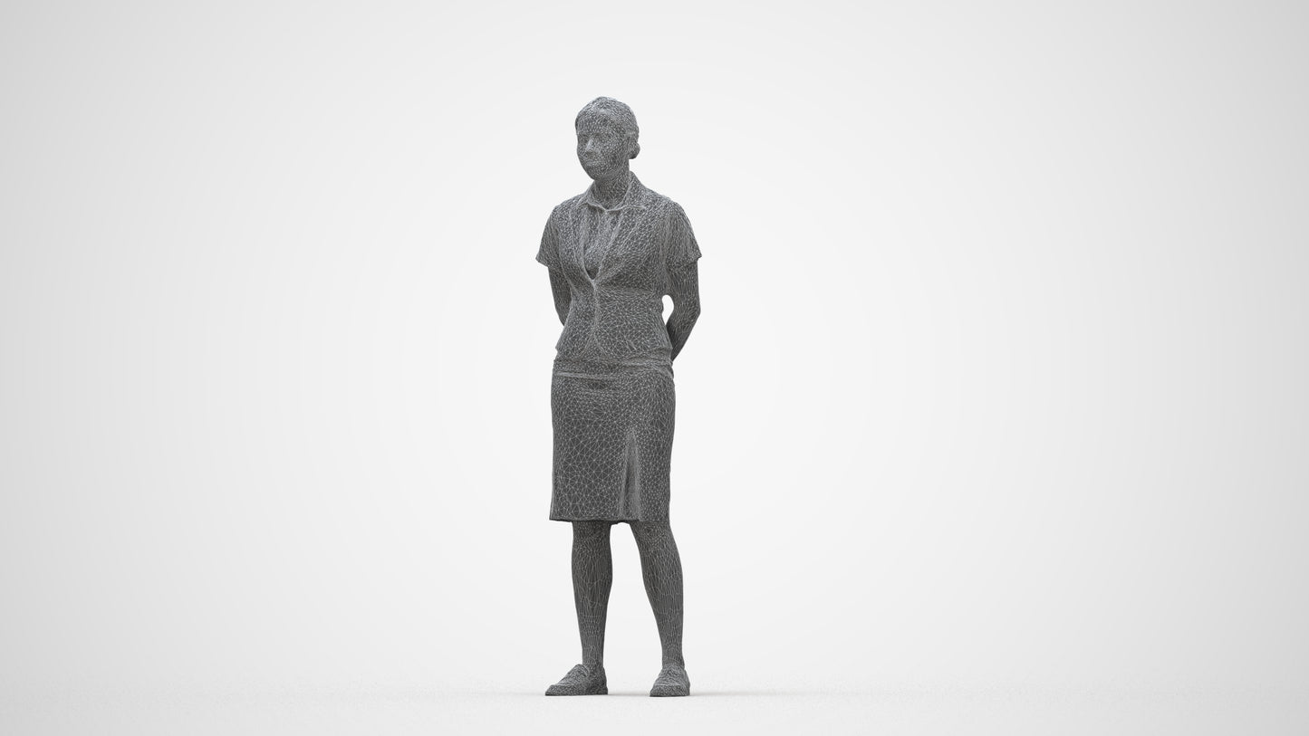 realistic 3D people woman hospitality, render-ready for V-Ray and Corona, FBX OBJ, wireframe back view