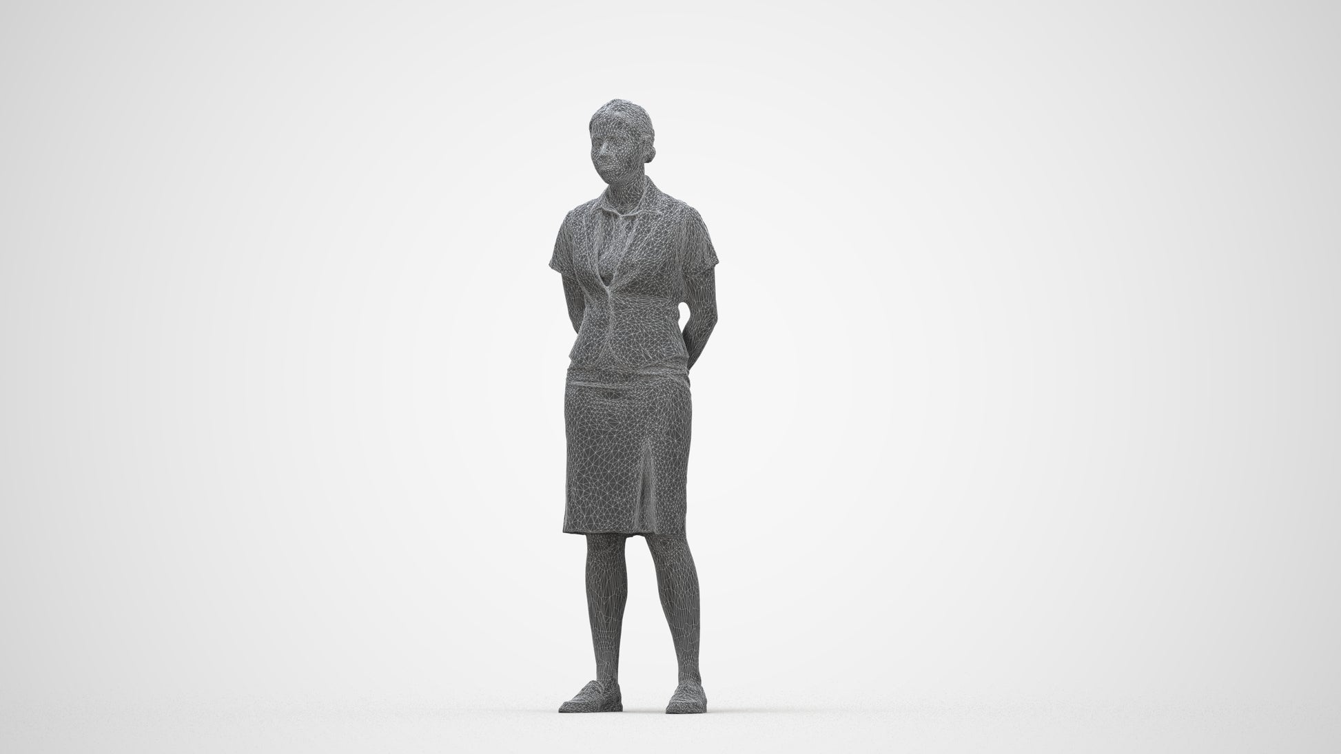 realistic 3D people woman hospitality, render-ready for V-Ray and Corona, FBX OBJ, wireframe back view
