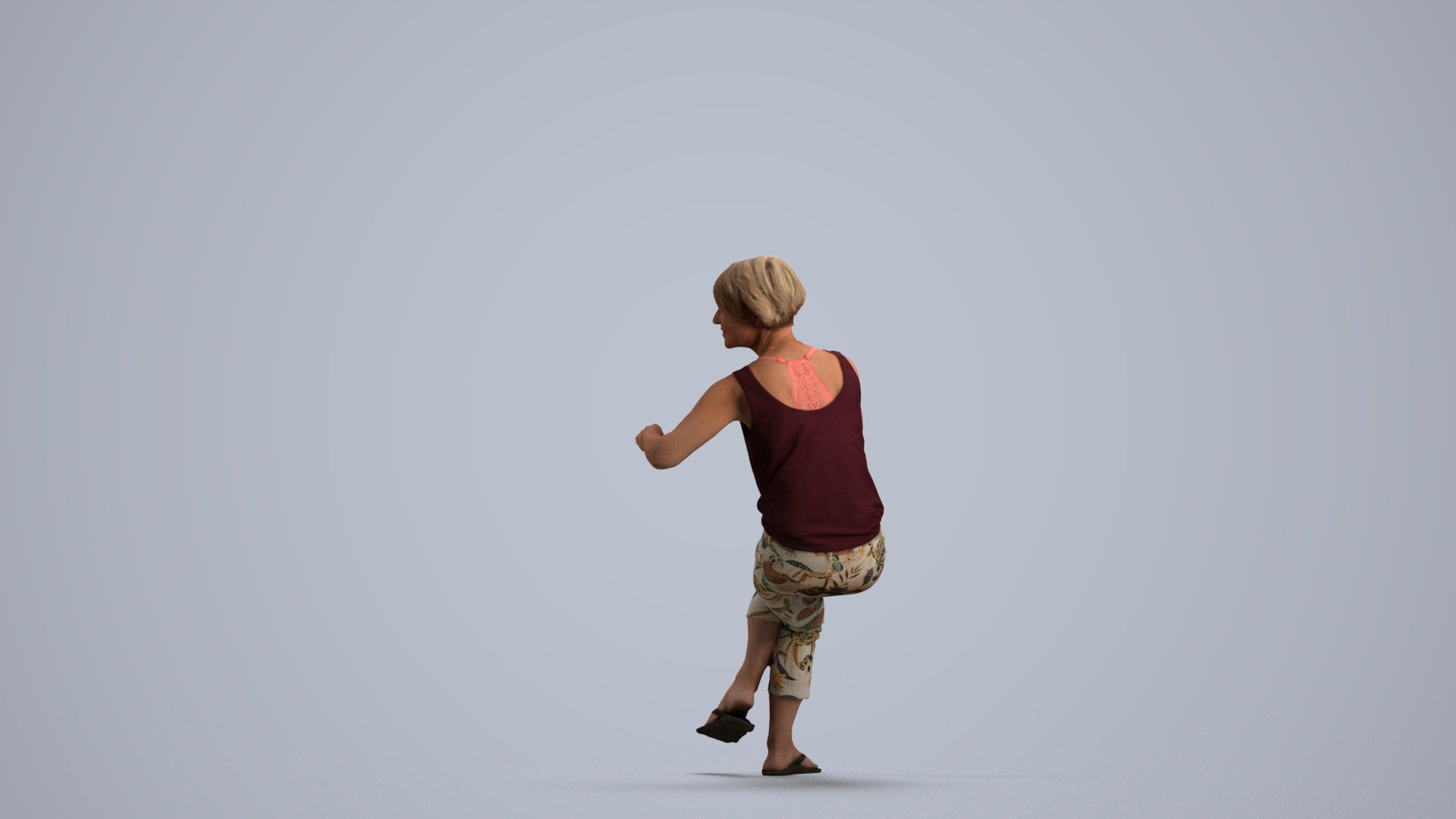 3D scanned senior woman sitting, photorealistic archviz people for Enscape and SketchUp, front view render