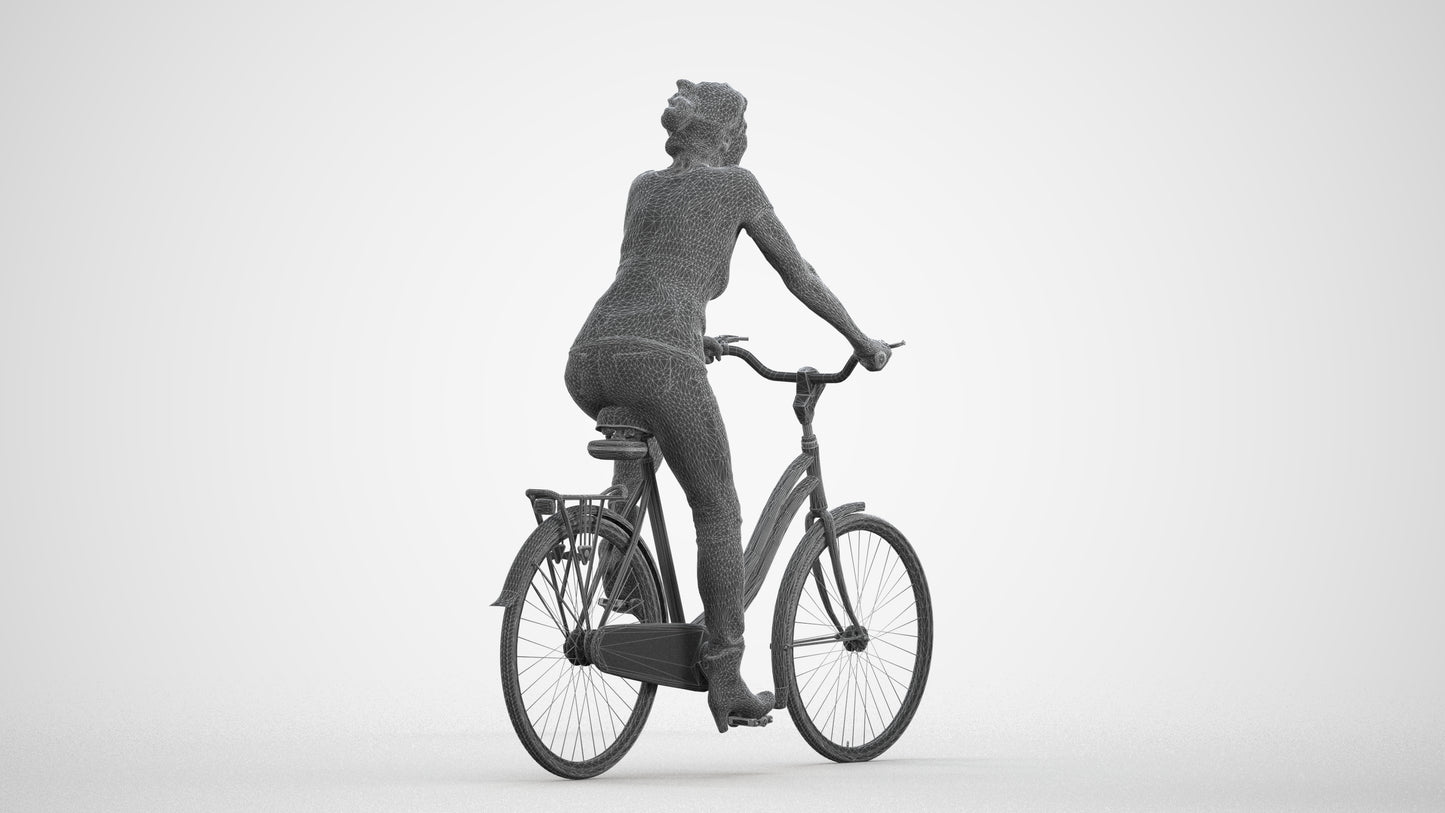 scanned 3D senior woman casual cycling, photogrammetry people for Enscape and V-Ray, wireframe front view
