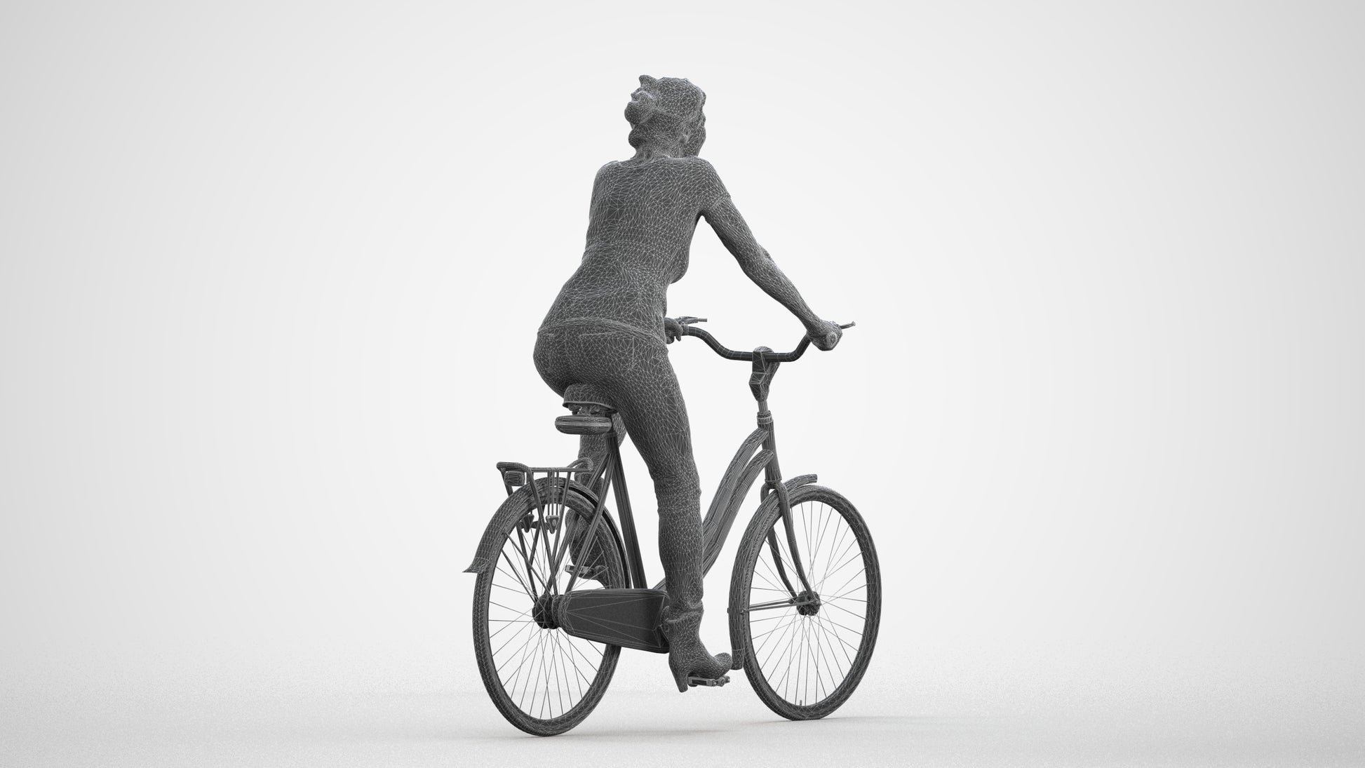 scanned 3D senior woman casual cycling, photogrammetry people for Enscape and V-Ray, wireframe front view