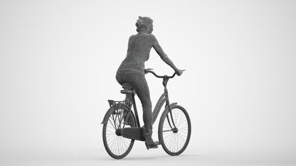 scanned 3D senior woman casual cycling, photogrammetry people for Enscape and V-Ray, wireframe front view