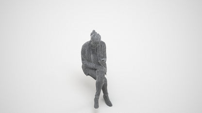 3D scanned woman sitting business, photorealistic archviz people for Enscape and SketchUp, wireframe three-quarter view
