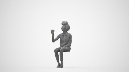 realistic 3D people woman casual sitting, render-ready for V-Ray and Corona, FBX OBJ, wireframe back view