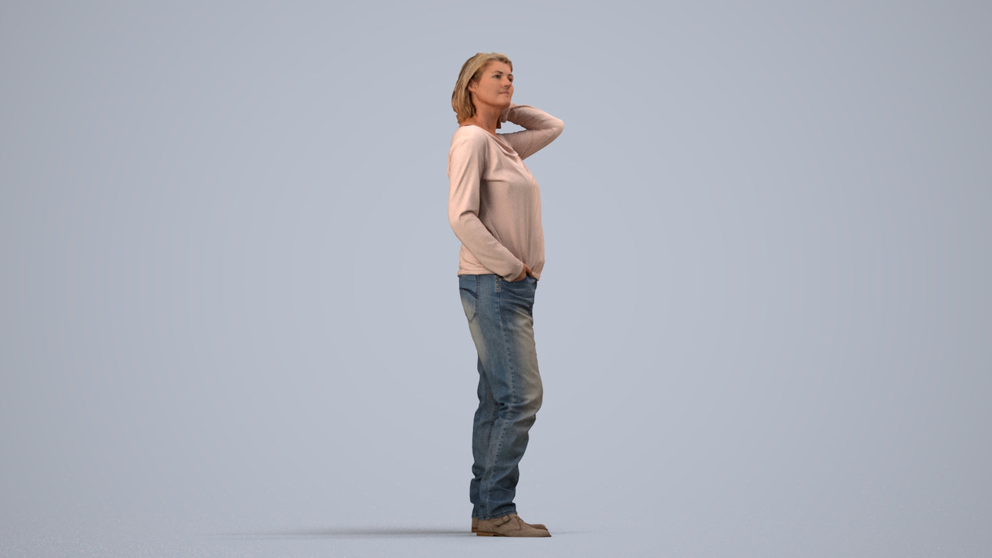 3D people model woman casual standing, scanned human for 3ds Max rendering, side view render