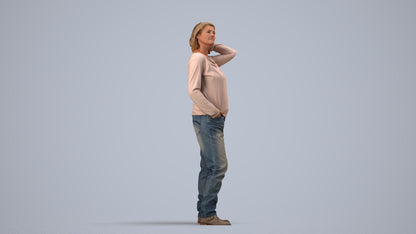 3D people model woman casual standing, scanned human for 3ds Max rendering, side view render