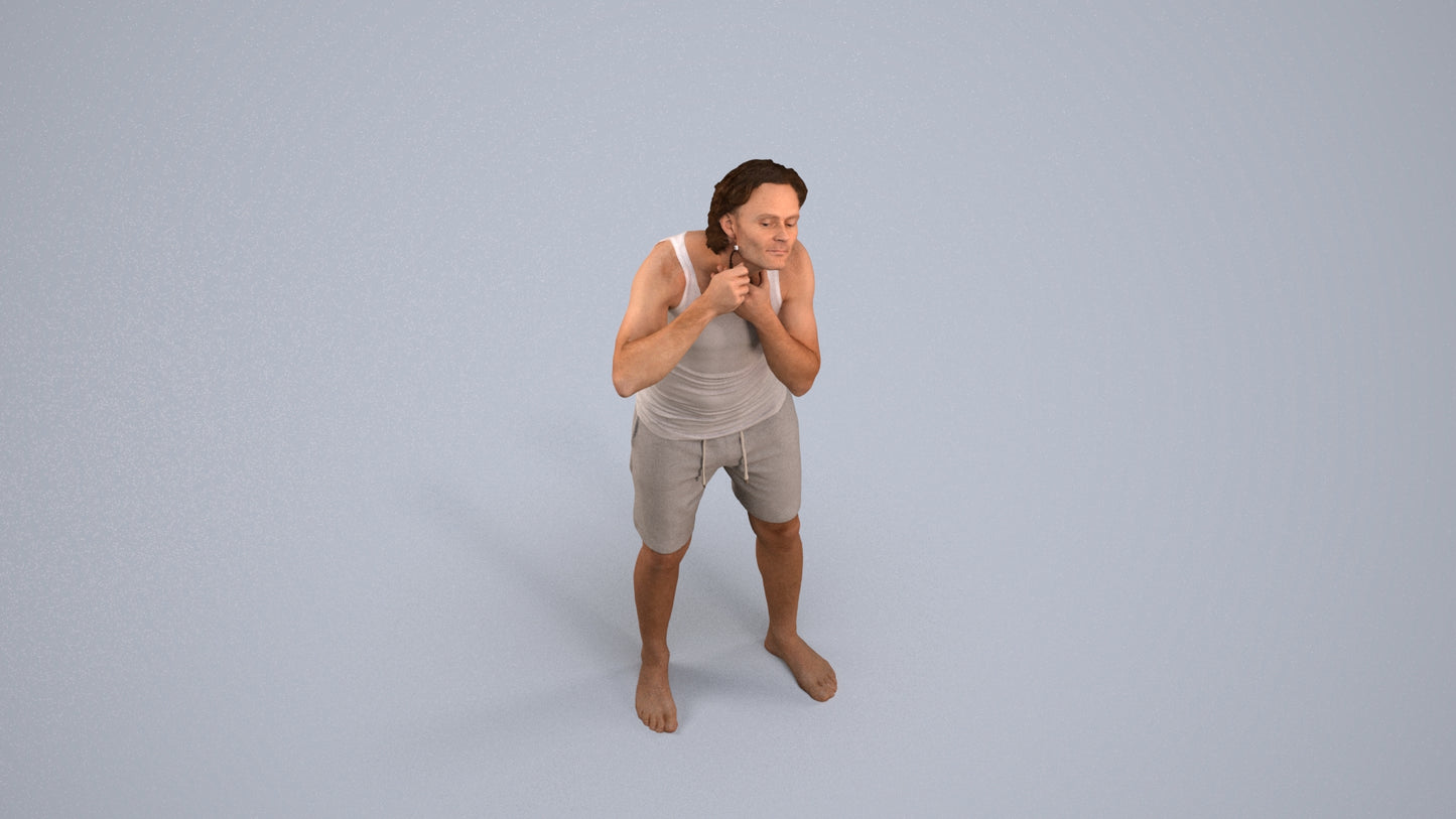 realistic 3D human man bathroom, archviz people FBX OBJ for Blender, back view render