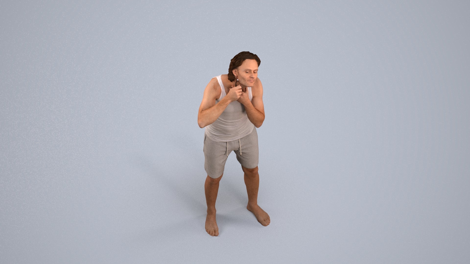 realistic 3D human man bathroom, archviz people FBX OBJ for Blender, back view render