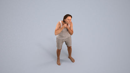 realistic 3D human man bathroom, archviz people FBX OBJ for Blender, back view render