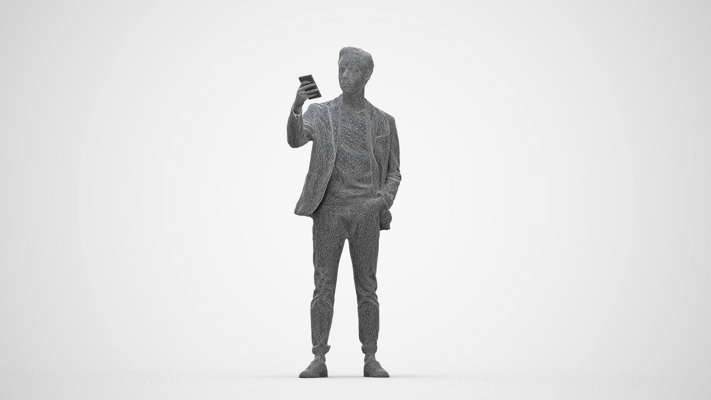 realistic 3D people man business standing, render-ready for V-Ray and Corona, FBX OBJ, wireframe back view