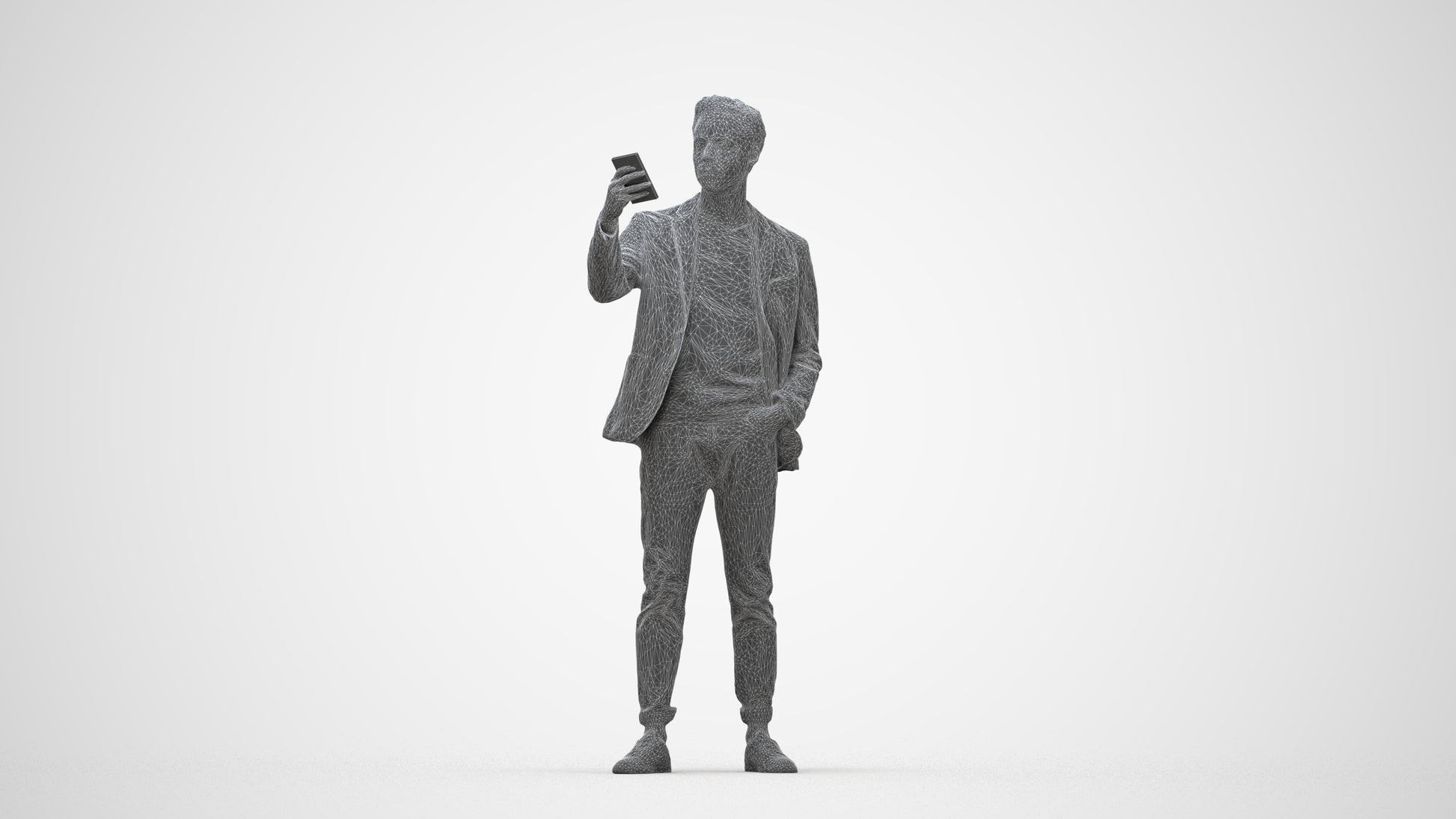 realistic 3D people man business standing, render-ready for V-Ray and Corona, FBX OBJ, wireframe back view