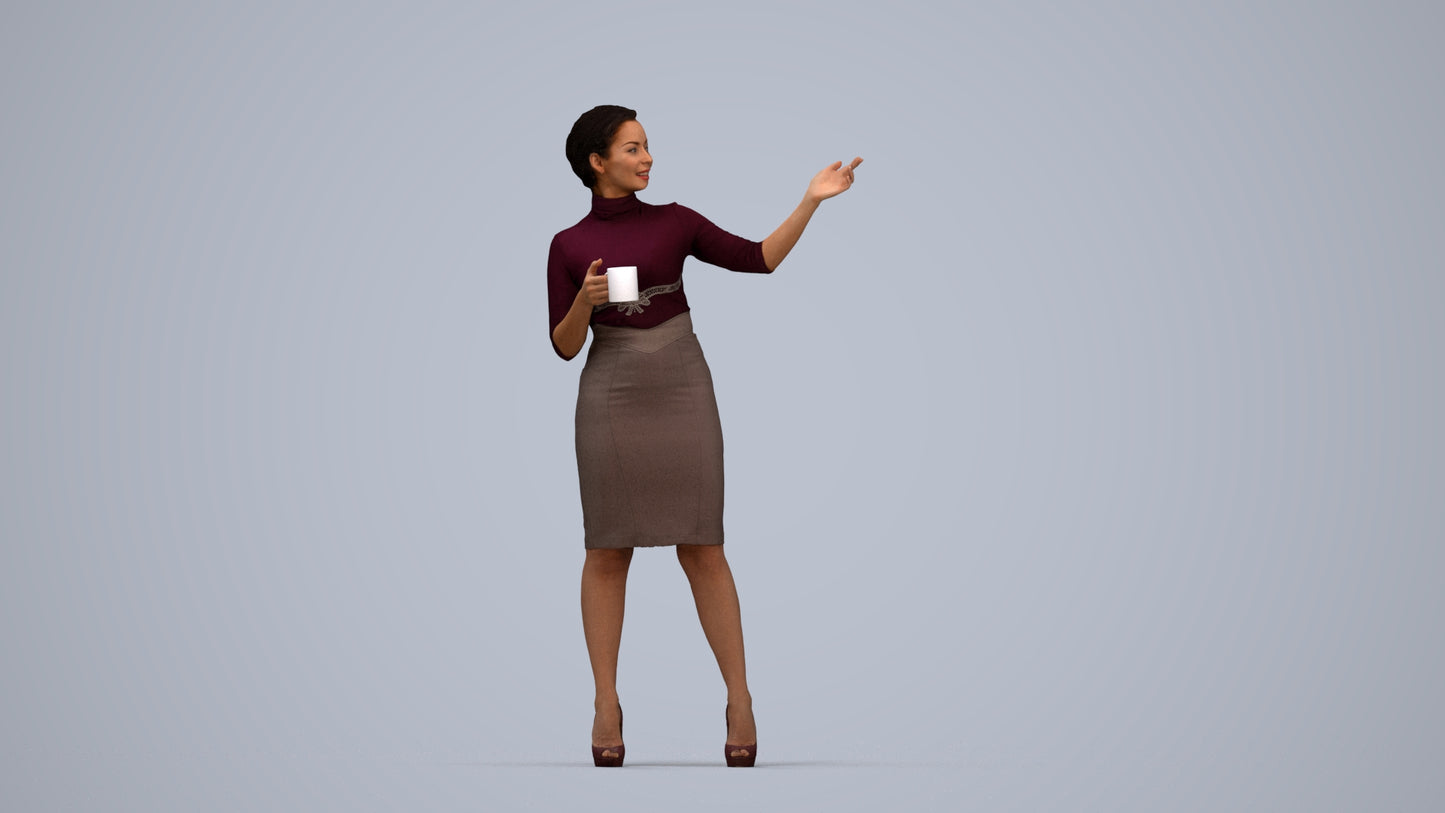 photogrammetry 3D woman business, realistic human model archviz FBX, top-down view render
