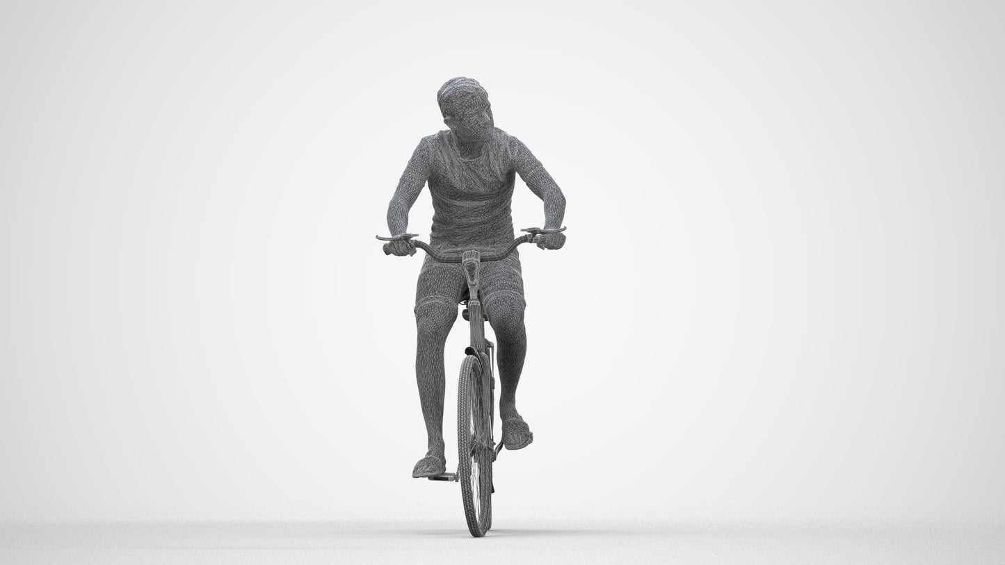 photogrammetry 3D boy casual cycling, realistic human model archviz FBX, wireframe back view