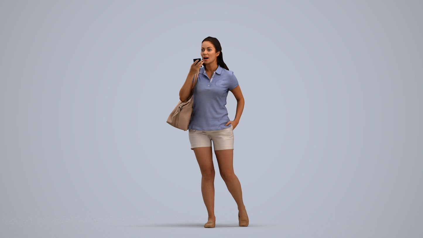 realistic 3D people woman casual walking, render-ready for V-Ray and Corona, FBX OBJ, standing pose render