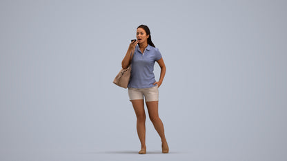 realistic 3D people woman casual walking, render-ready for V-Ray and Corona, FBX OBJ, standing pose render