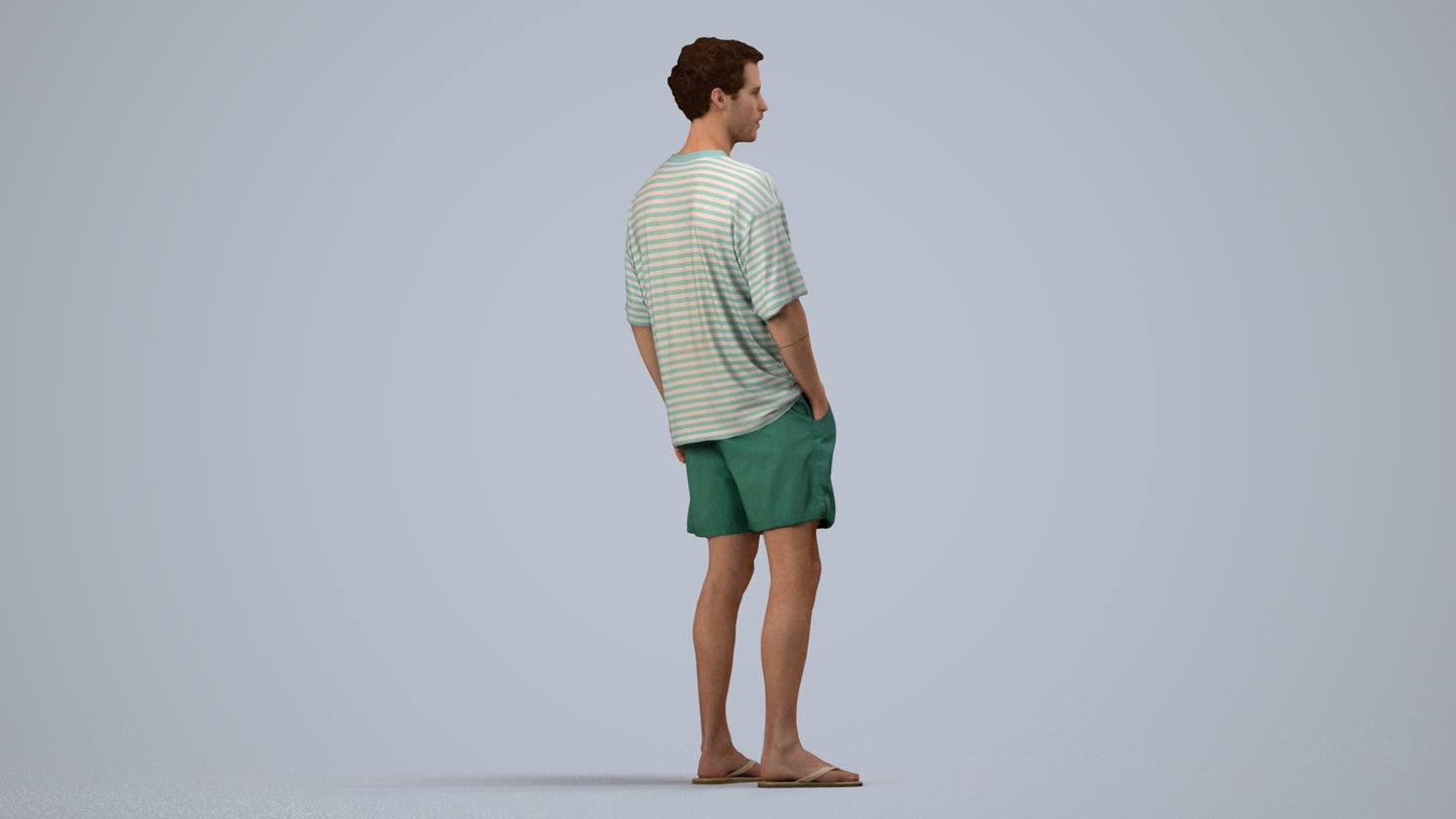 3D scanned man standing casual, photorealistic archviz people for Enscape and SketchUp, side view render