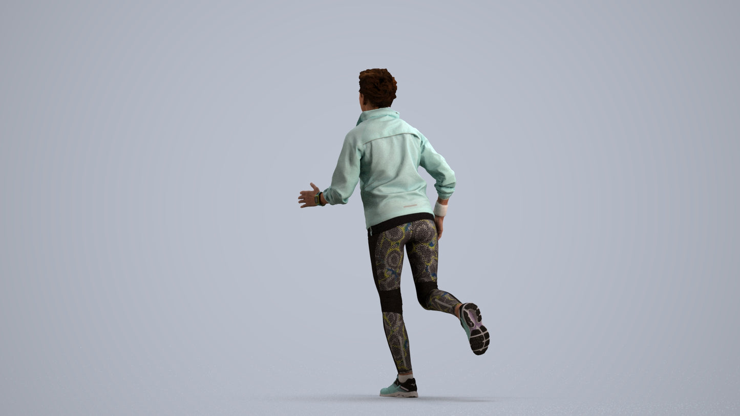 3D human model woman sport, photogrammetry scanned person for archviz, front view render