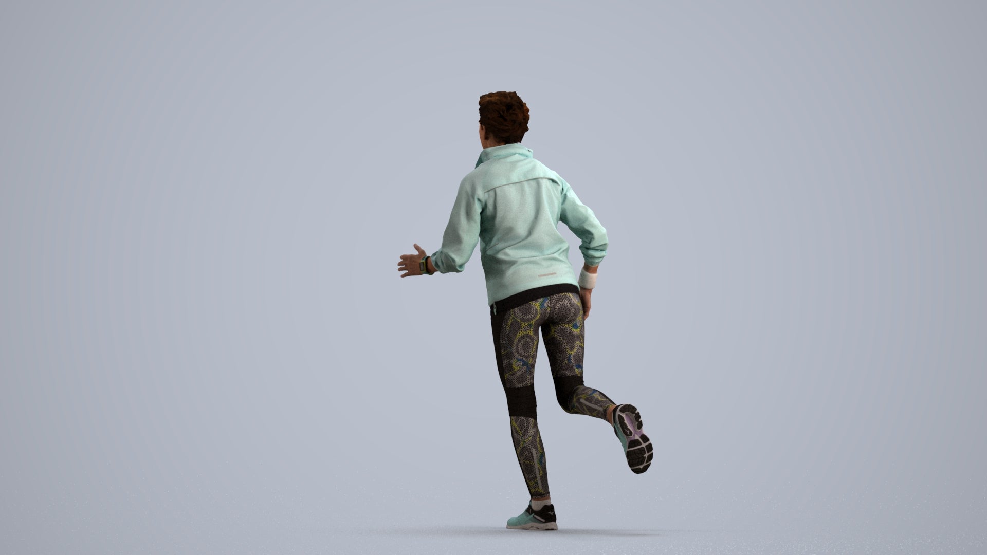 3D human model woman sport, photogrammetry scanned person for archviz, front view render