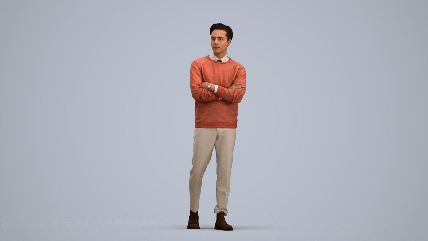 3D people model man casual walking, scanned human for 3ds Max rendering, standing pose render