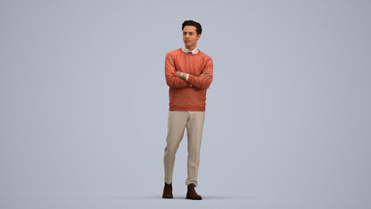3D people model man casual walking, scanned human for 3ds Max rendering, standing pose render