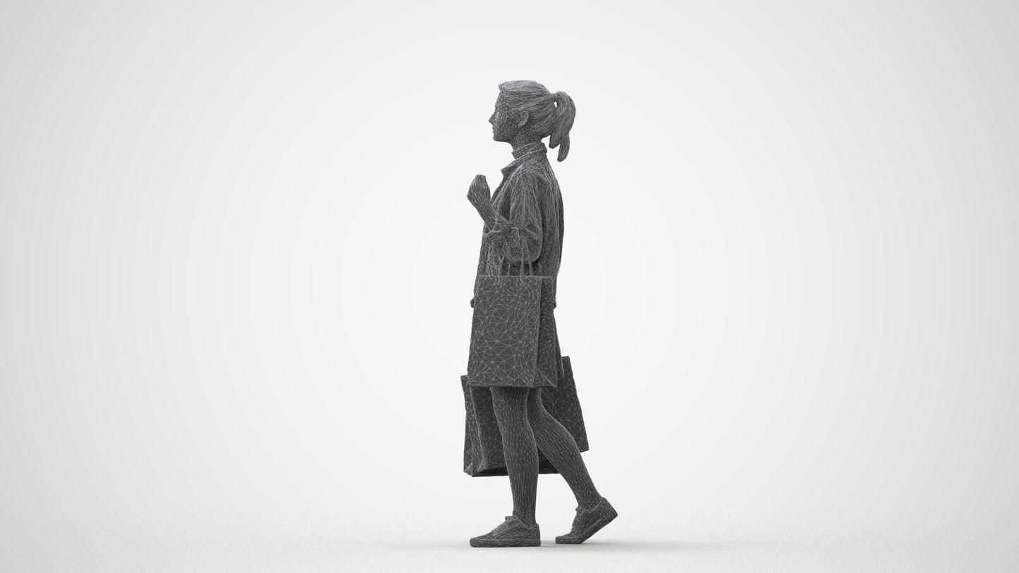 realistic 3D human woman casual walking, archviz people FBX OBJ for Blender, square thumbnail