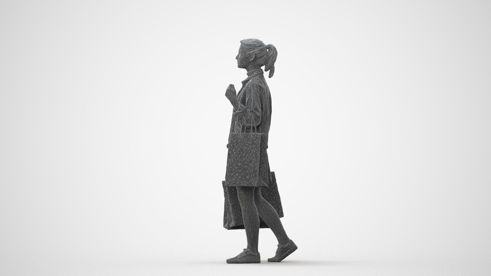 realistic 3D human woman casual walking, archviz people FBX OBJ for Blender, square thumbnail