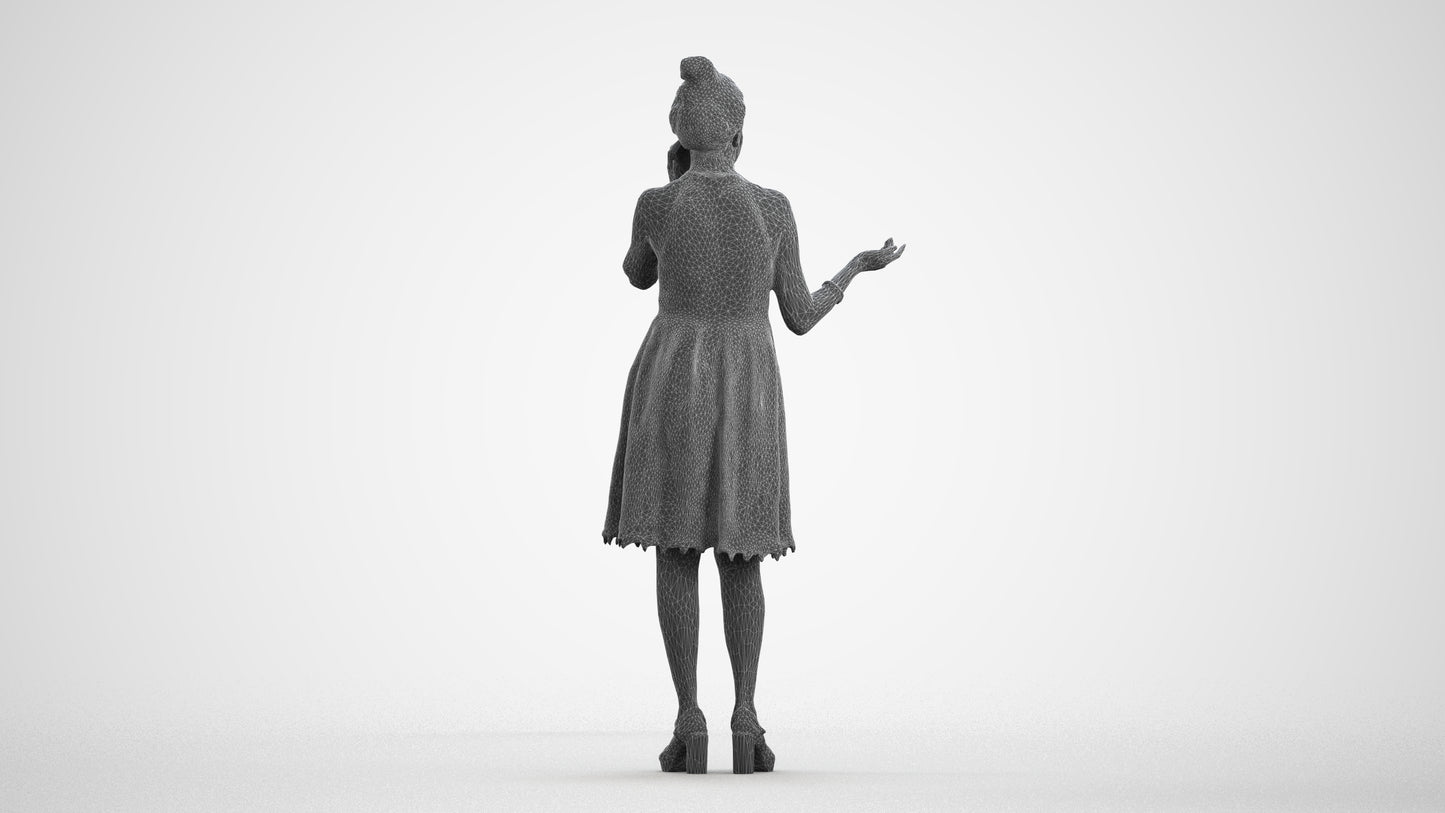 scanned 3D woman formal standing, photogrammetry people for Enscape and V-Ray, wireframe front view
