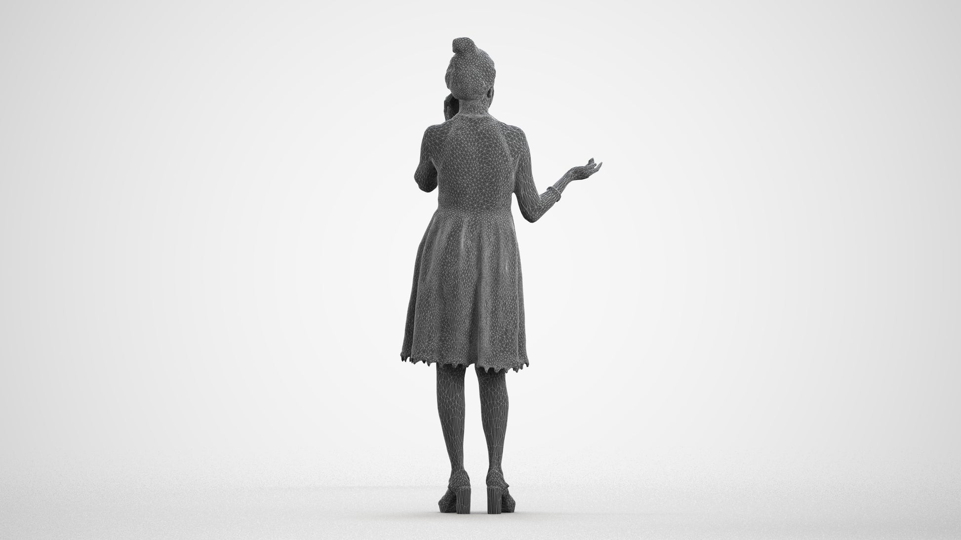 scanned 3D woman formal standing, photogrammetry people for Enscape and V-Ray, wireframe front view