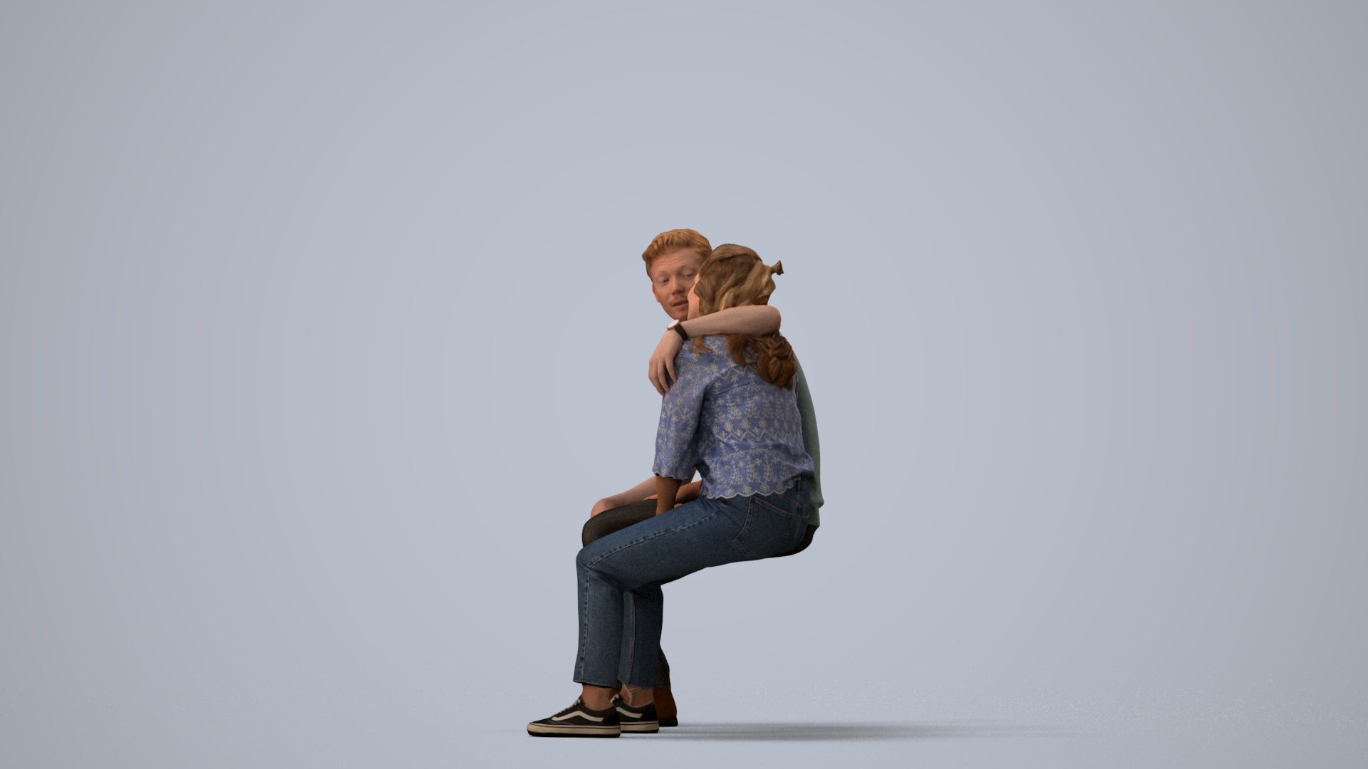 photogrammetry 3D woman casual couple, realistic human model archviz FBX, three-quarter view render