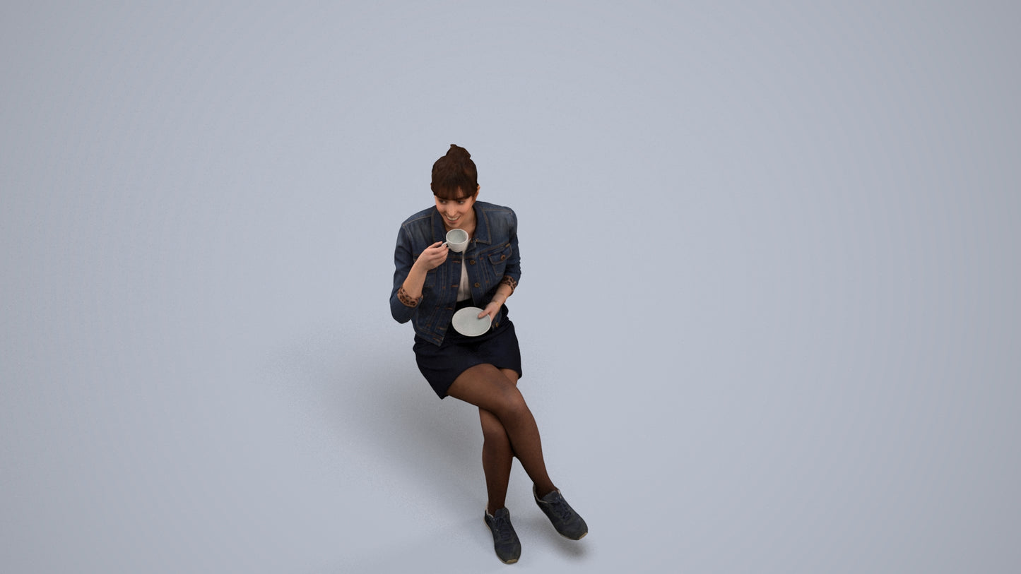 3D people model woman casual sitting, scanned human for 3ds Max rendering, back view render