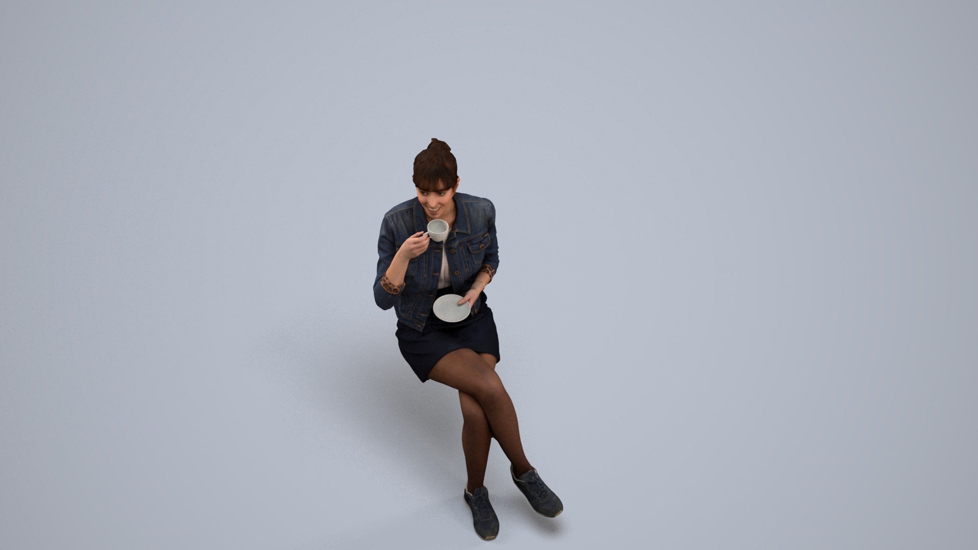 3D people model woman casual sitting, scanned human for 3ds Max rendering, back view render