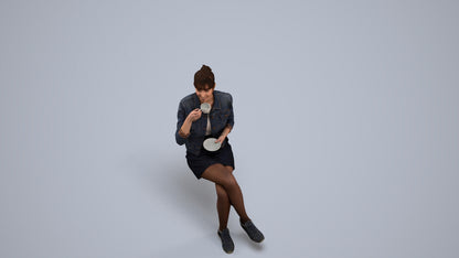 3D people model woman casual sitting, scanned human for 3ds Max rendering, back view render