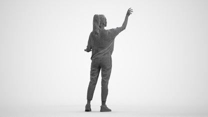 3D scanned woman standing casual, photorealistic archviz people for Enscape and SketchUp, wireframe front view