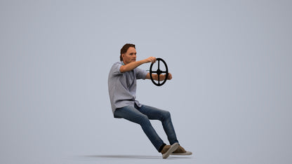 realistic 3D man casual driving, scanned archviz people for Blender and 3ds Max, side view render