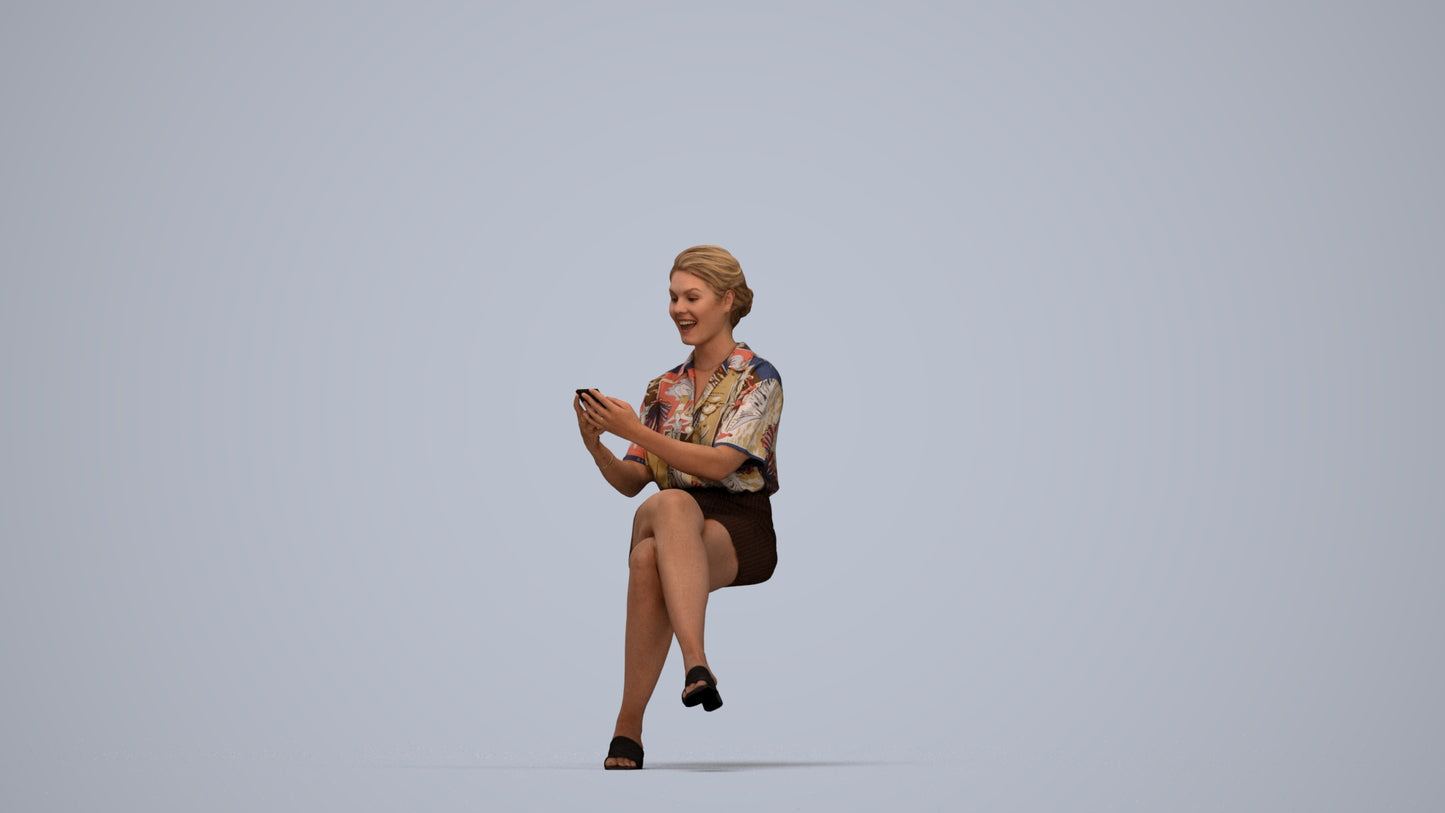 3D scanned woman sitting casual, photorealistic archviz people for Enscape and SketchUp, top-down view render
