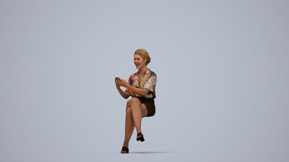 3D scanned woman sitting casual, photorealistic archviz people for Enscape and SketchUp, top-down view render